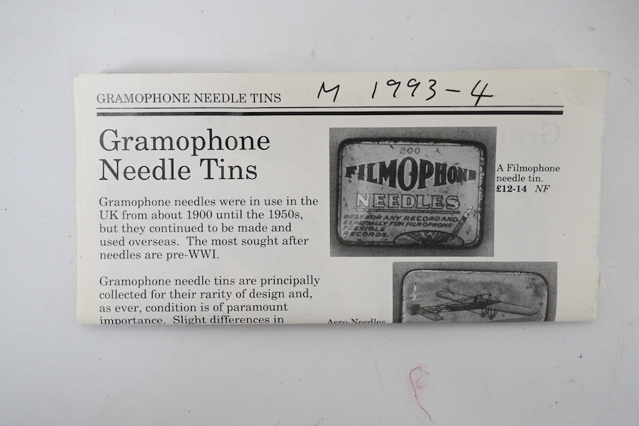 A collection of gramophone needle cases, many with contents. Condition - fair.